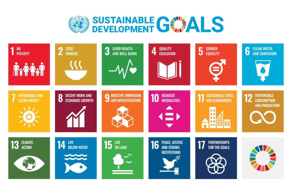 The 17 UN Sustainable Development Goals chart, a key framework for the mission of Earth5R.