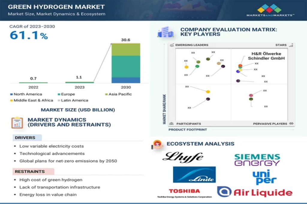 Infographic displaying the global green hydrogen market share, major companies, and growth forecasts, highlighting Earth5R’s advocacy for sustainable energy investment, clean hydrogen innovation, and ESG-driven Waste Management and Sustainability initiatives as a leading NGO in Mumbai.