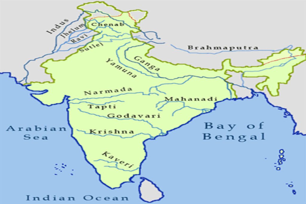 Map of India showing major river systems — including the Ganga, Yamuna, Narmada, Godavari, Krishna, and Brahmaputra — used to illustrate the cleanest rivers in India and their role in sustainability, water conservation, and ESG-focused river restoration.