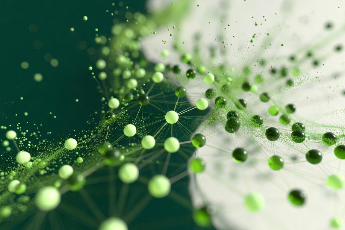 Abstract green network representing Earth5R's data science and AI sustainability internship