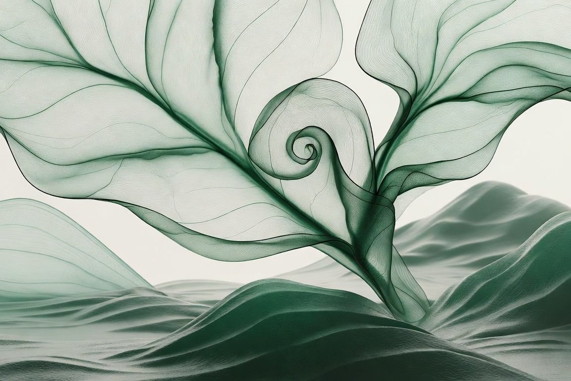 Abstract green leaf and terrain forms for Earth5R's environmental sustainability internship