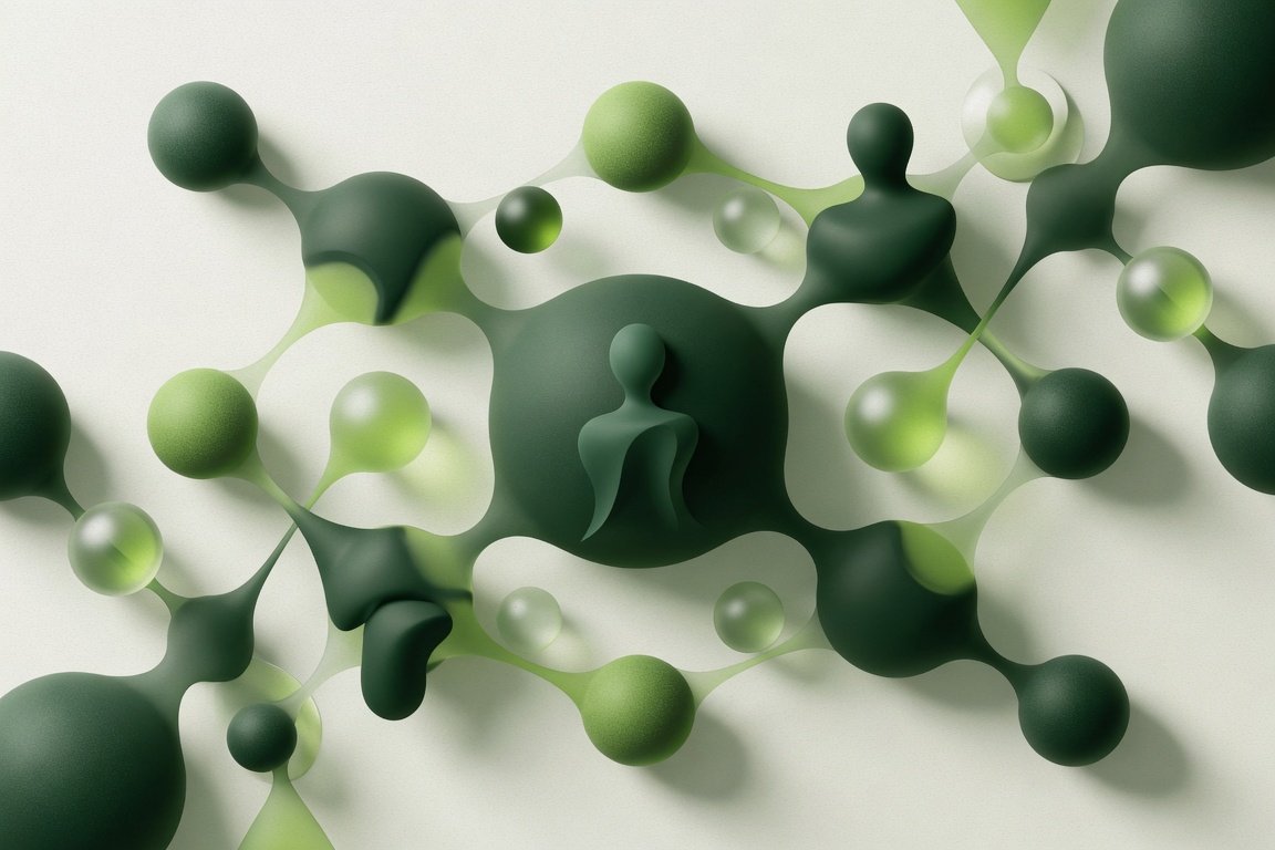 Abstract connected figures representing people and teams