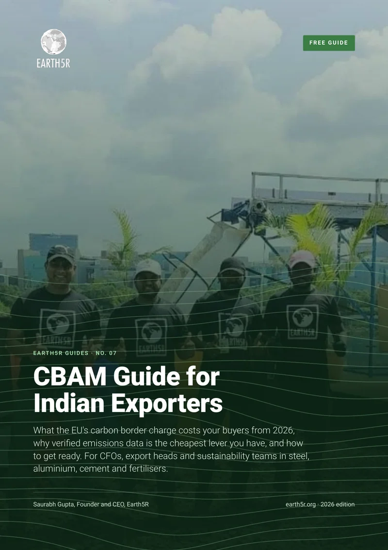 Cover of the free Earth5R CBAM Guide for Indian Exporters