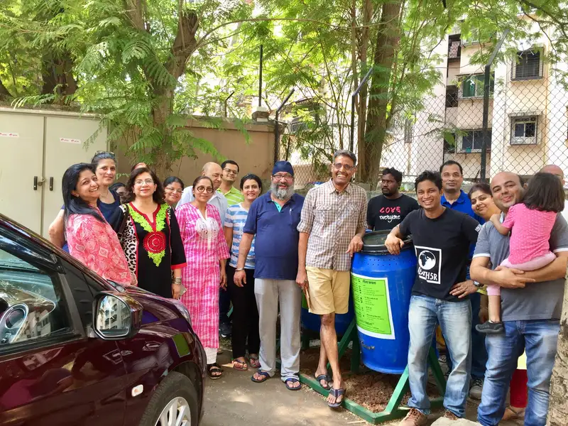 Citizens install an Earth5R waste management composting unit in their housing society premises in Mumbai