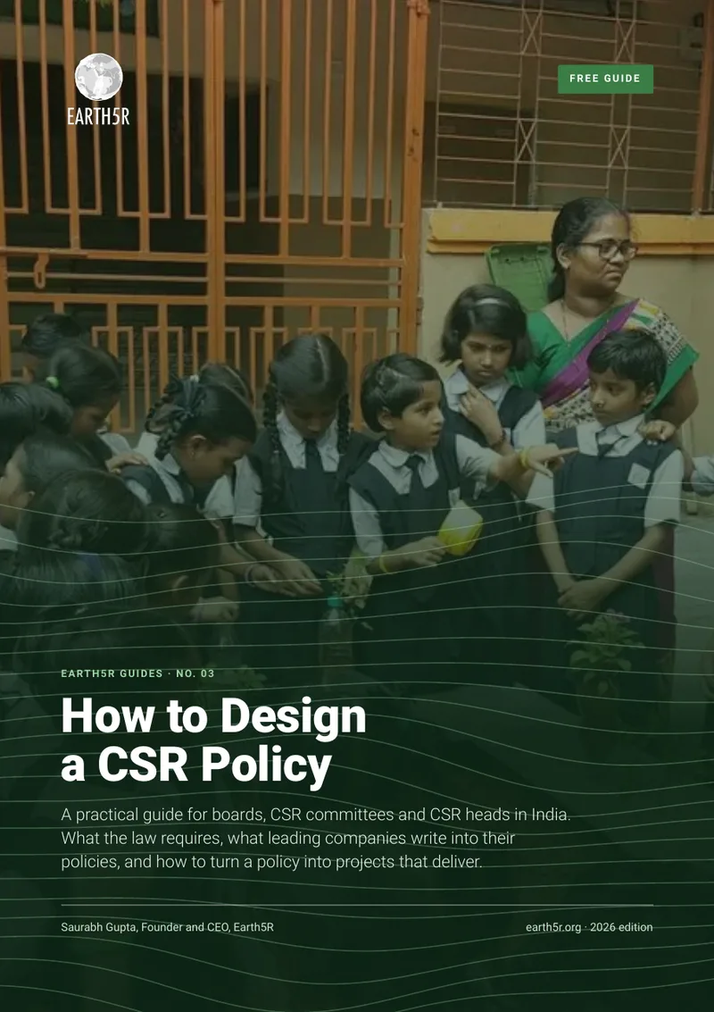 Cover of the free Earth5R guide How to Design a CSR Policy