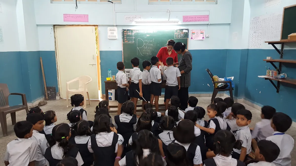 Earth5R environmental education session with school children in a classroom