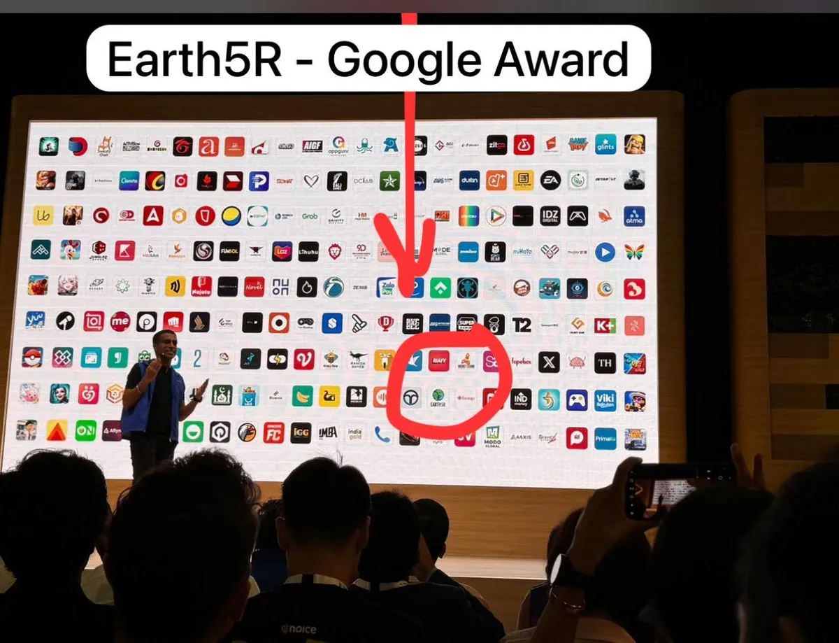 Screen at Google Playtime Singapore highlighting the Earth5R app among recognised apps