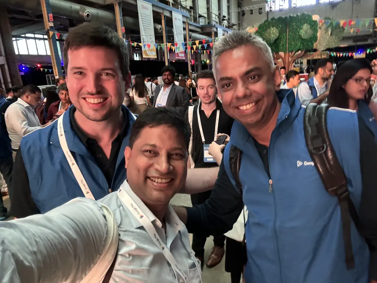 Earth5R founder Saurabh Gupta with Google leaders Austin Shoemaker and Aditya Swami in Singapore