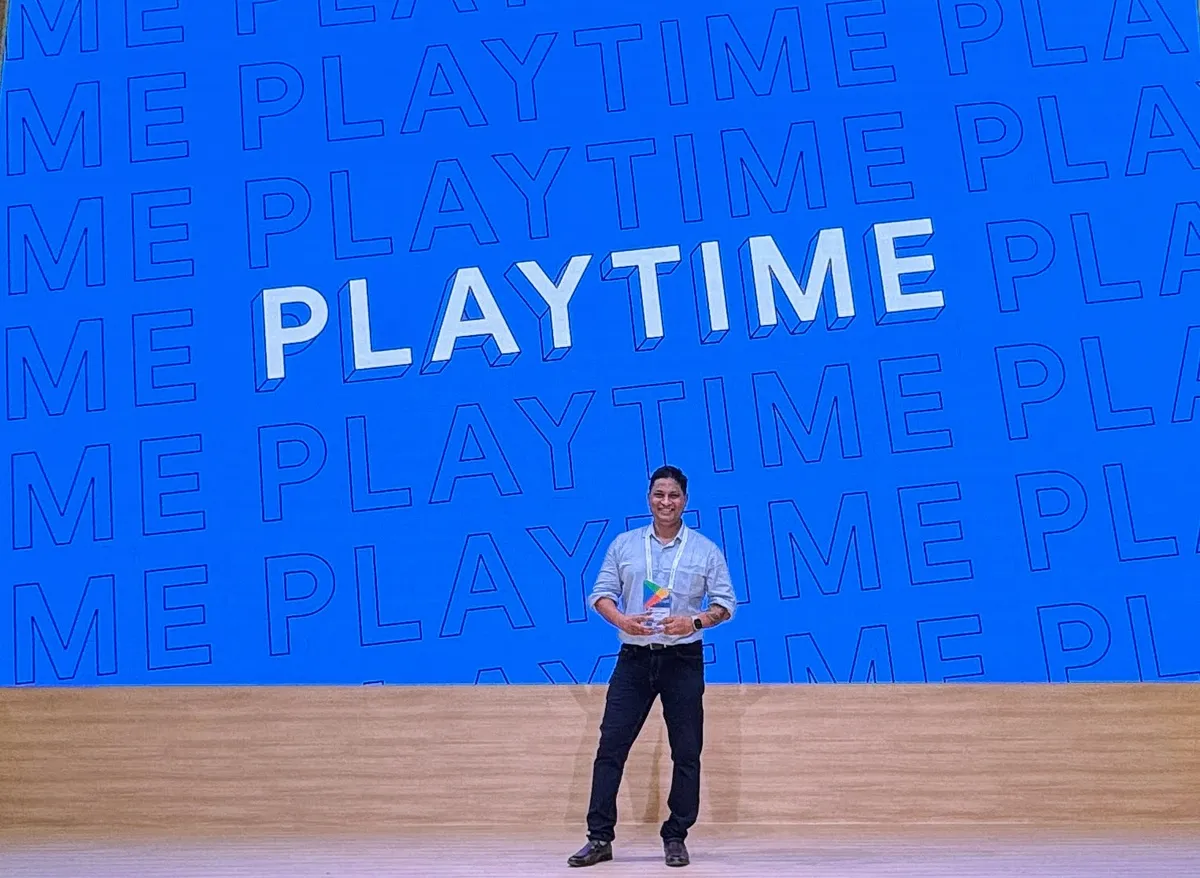 Saurabh Gupta of Earth5R on stage at the Google Playtime event in Singapore, where Earth5R was recognised for its app