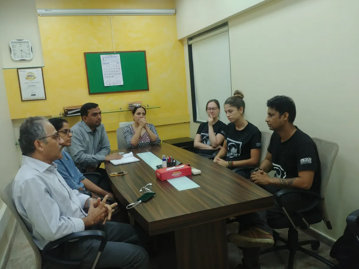 High school public policy internship field work. Earth5R team meeting a housing society board to train members on zero waste management in Mumbai