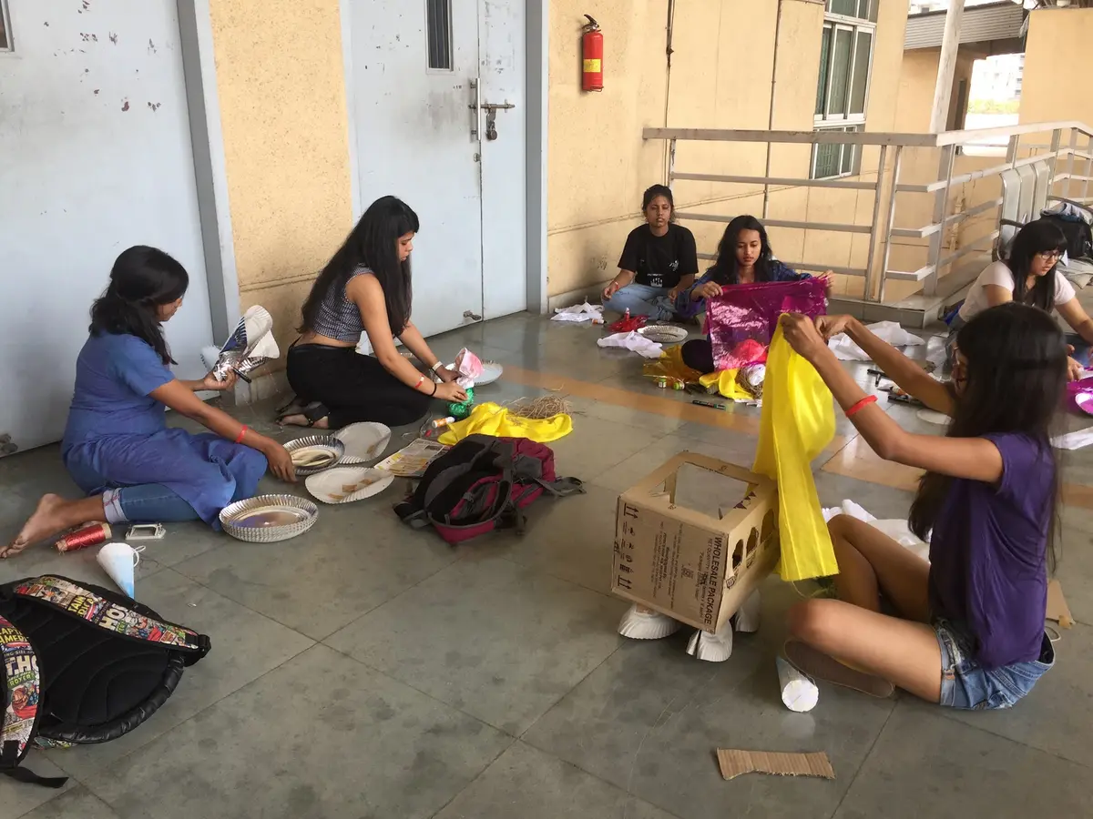 NIFT students making new products from waste materials in an Earth5R upcycling workshop