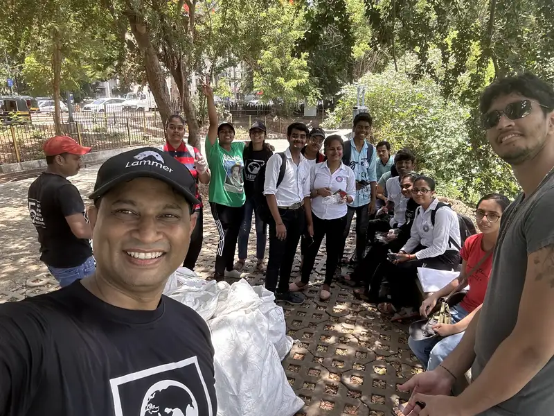 Saurabh Gupta with student volunteers at the Earth5R Powai Lake cleanup on World Environment Day in Mumbai