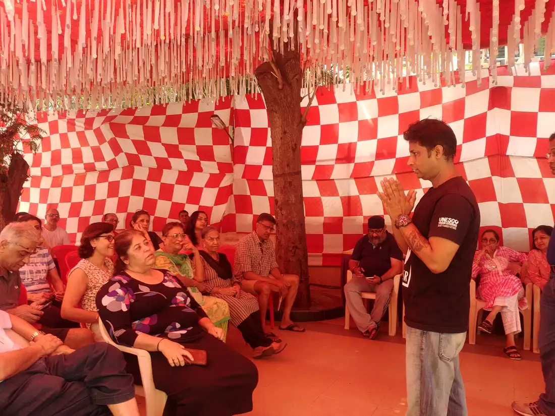 Saurabh Gupta of Earth5R training society residents on segregation and composting at a society event in Powai, Mumbai