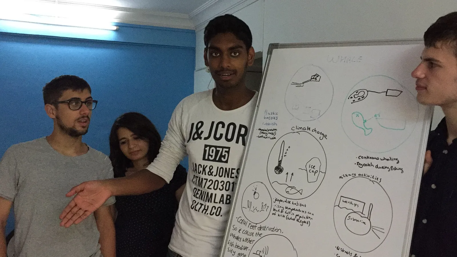 High school human resources internship field work. Earth5R volunteers explaining a programme plan on a flip chart in a training session